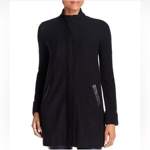 Karl Lagerfeld Paris Mixed Media Zip Cardigan Black XS EUC Faux Leather Accents